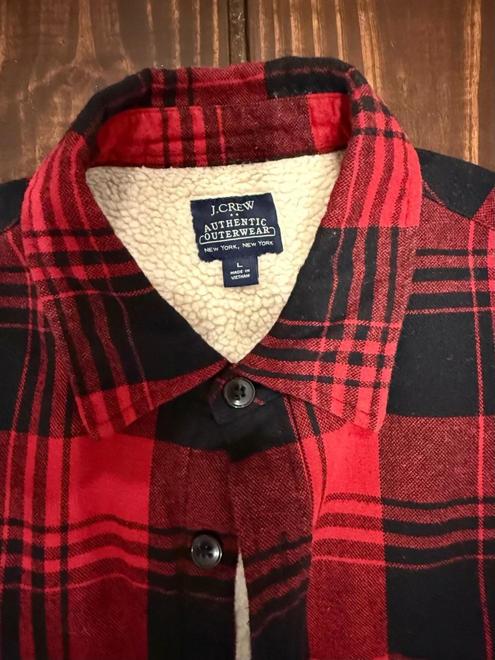 J. Crew Red & Black Plaid Sherpa-Lined Shirt Jacket